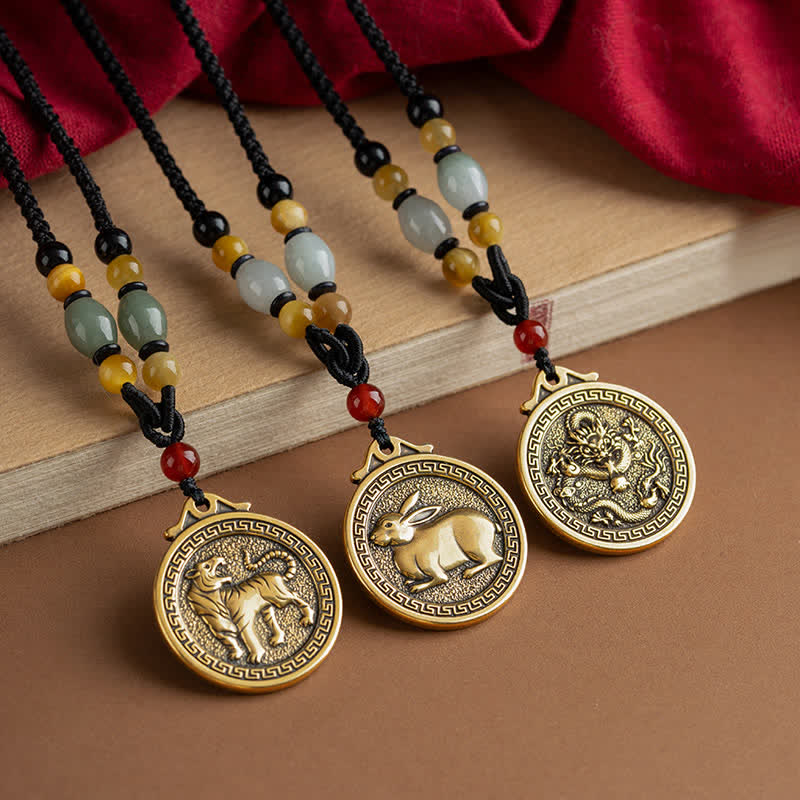 FuAttract Ancient Brass Chinese Zodiac Necklace with Jade for Protection, Longevity, and Success - image 6