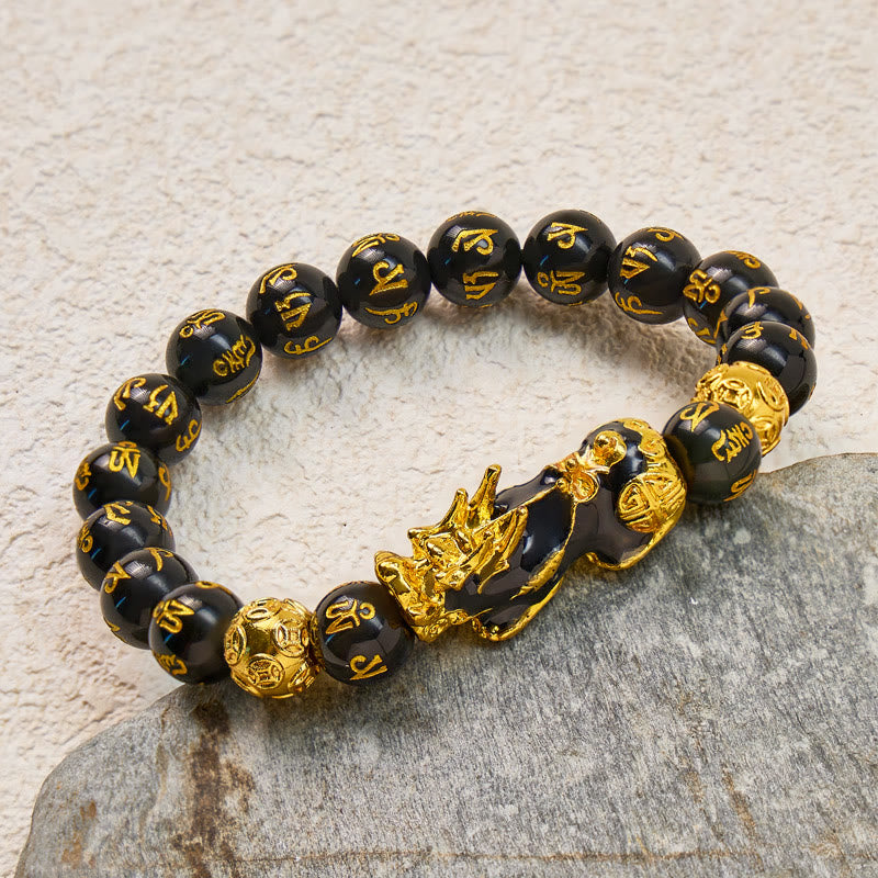 FuAttract Empower Your Success Black Onyx Pixiu Bracelet with Mantra Beads for Protection - image 1