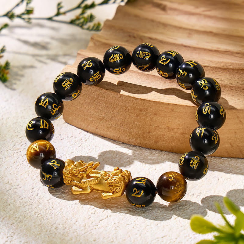 FuAttract Wealth & Protection Amulet Natural Obsidian Tiger Eye Confidence Pixiu Bracelet - image 1