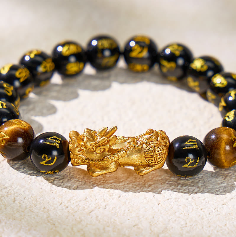 FuAttract Wealth & Protection Amulet Natural Obsidian Tiger Eye Confidence Pixiu Bracelet - image 5