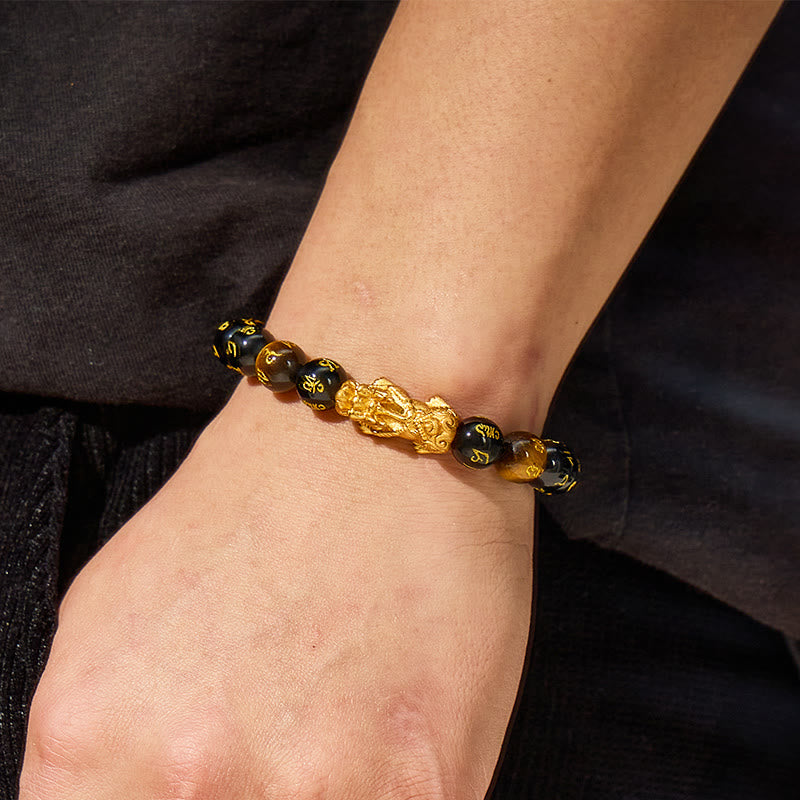 FuAttract Wealth & Protection Amulet Natural Obsidian Tiger Eye Confidence Pixiu Bracelet - image 3