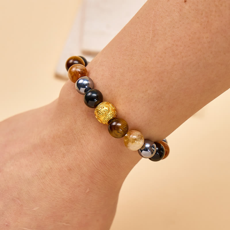 FuAttract Wealth & Protection Amulet Natural Obsidian Tiger Eye Citrine Pyramid Pixiu Bracelet - image 3