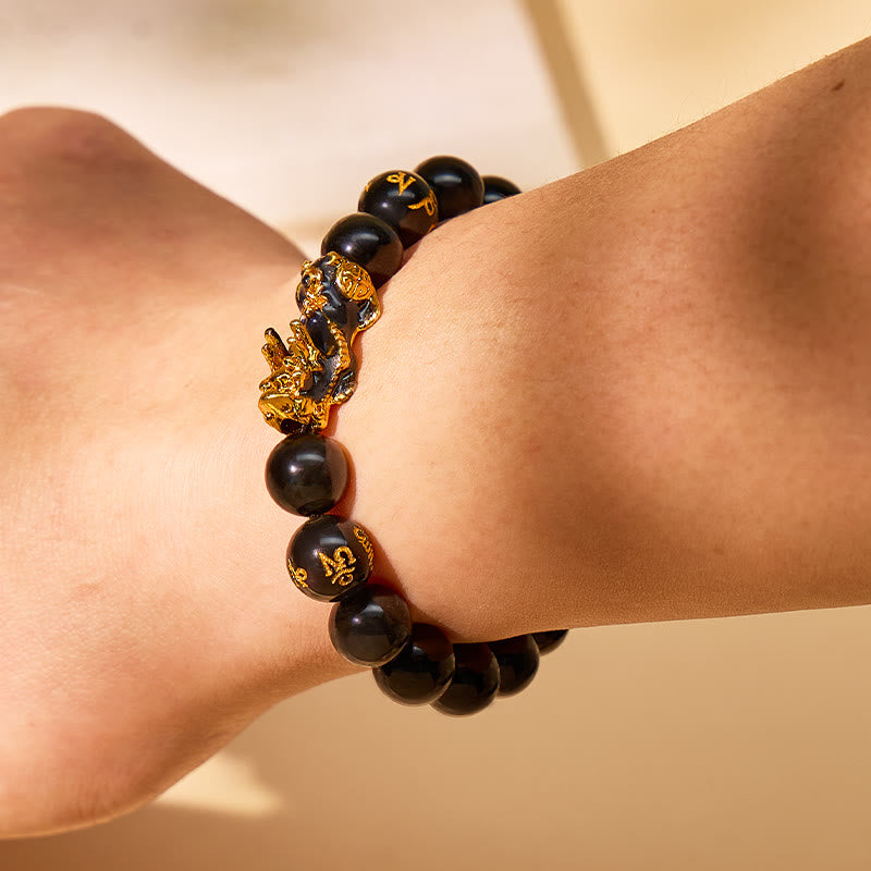 FuAttract Attract Success & Safeguard Energy Black Obsidian Mantra Stone Pixiu Bracelet - image 5
