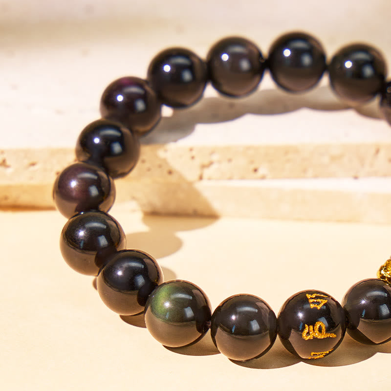 FuAttract Attract Success & Safeguard Energy Black Obsidian Mantra Stone Pixiu Bracelet - image 2