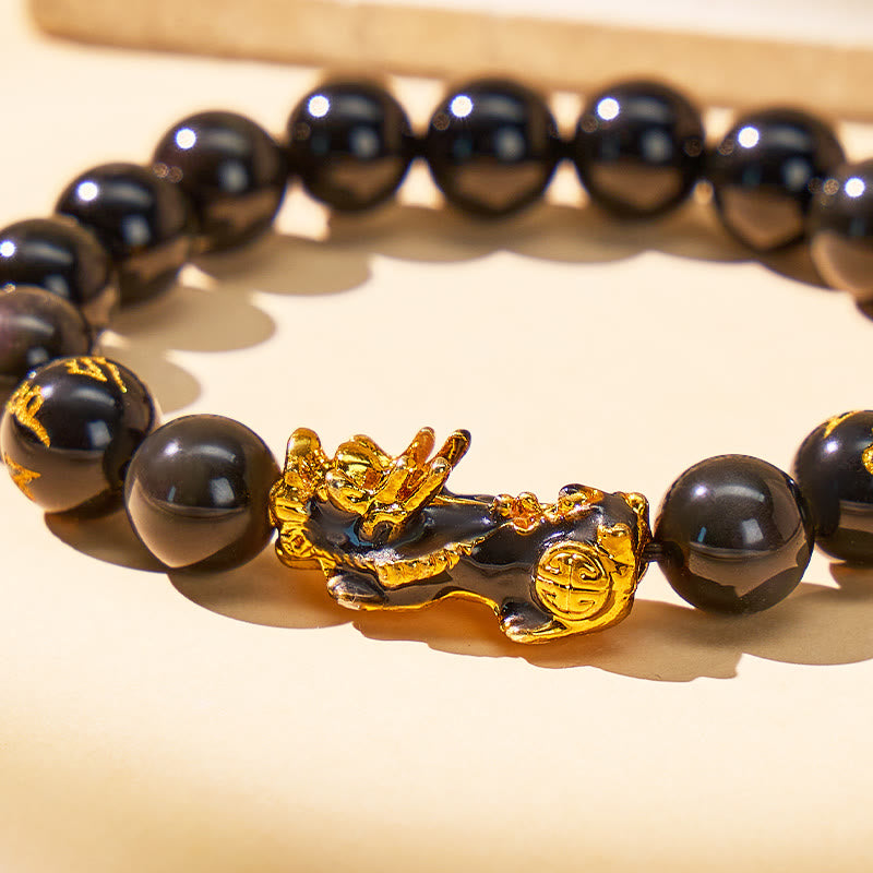 FuAttract Attract Success & Safeguard Energy Black Obsidian Mantra Stone Pixiu Bracelet - image 6