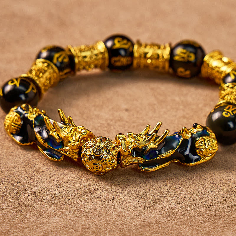 FuAttract Wealth & Protection Double Pixiu Black Obsidian Mani Mantra Bracelet - image 8