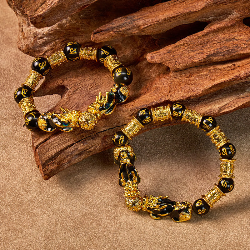 FuAttract Wealth & Protection Double Pixiu Black Obsidian Mani Mantra Bracelet - image 5