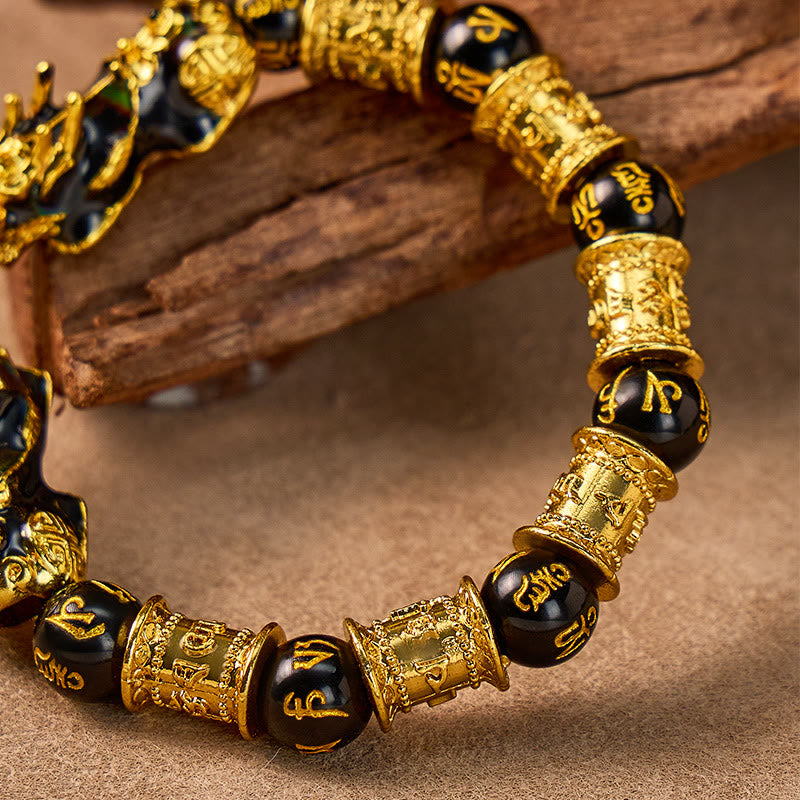 FuAttract Wealth & Protection Double Pixiu Black Obsidian Mani Mantra Bracelet - image 2