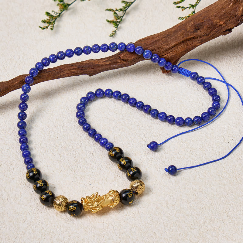 FuAttract Wisdom & Protection Feng Shui Pixiu Lapis Lazuli & Black Onyx Necklace - Pixiu - image 0