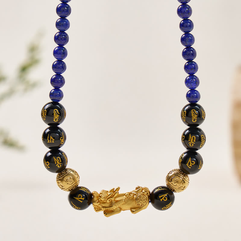 FuAttract Wisdom & Protection Feng Shui Pixiu Lapis Lazuli & Black Onyx Necklace - image 1