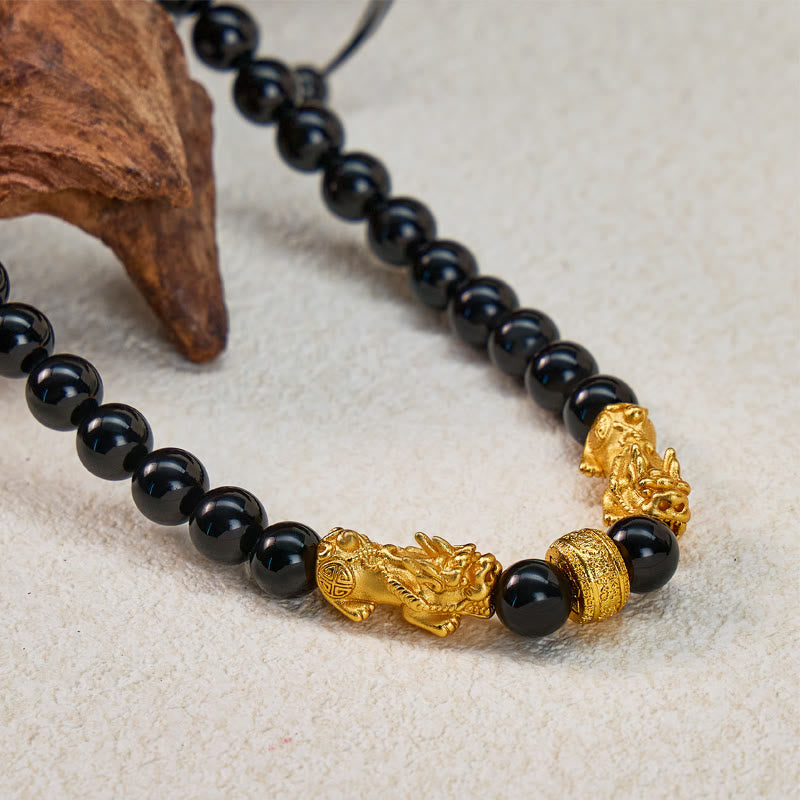 FuAttract Wealth & Protection Powerful Double Pixiu Black Obsidian Necklace - Pixiu - image 0