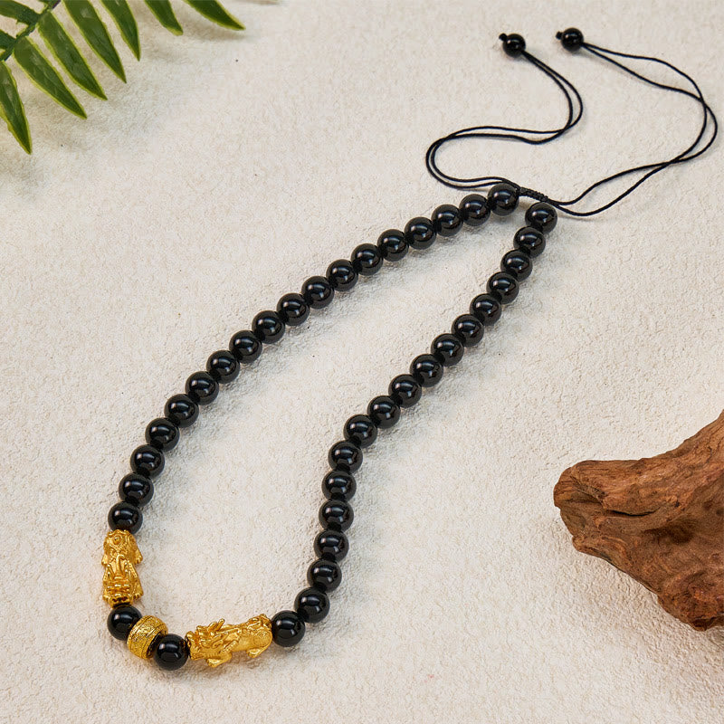 FuAttract Wealth & Protection Powerful Double Pixiu Black Obsidian Necklace - image 3