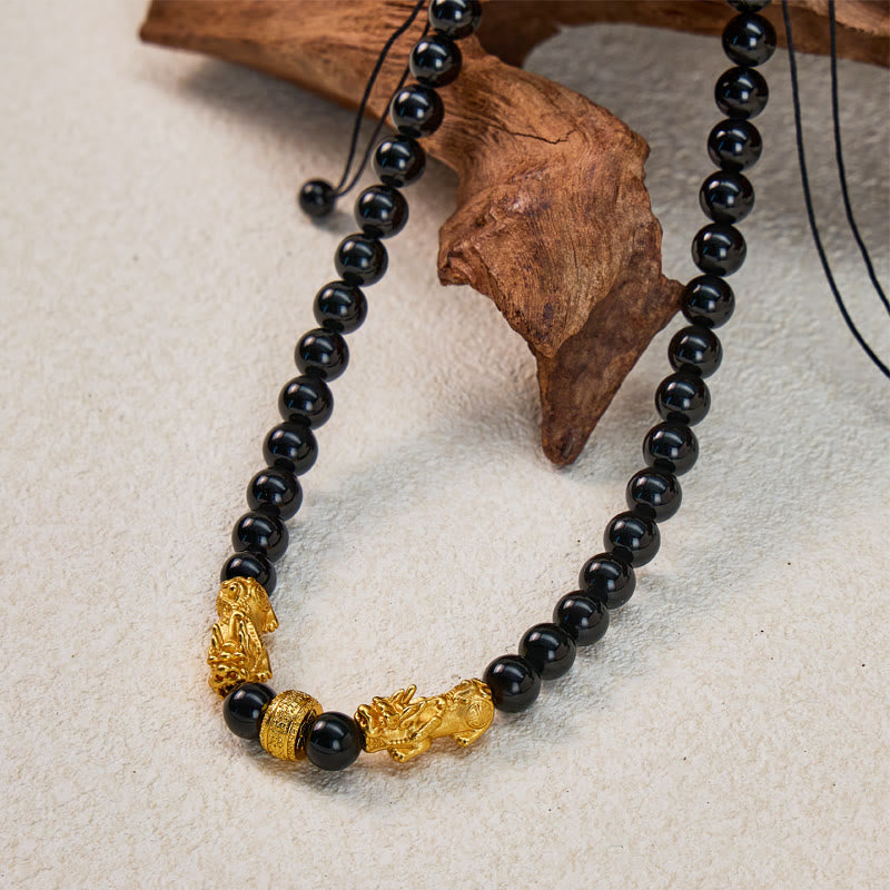 FuAttract Wealth & Protection Powerful Double Pixiu Black Obsidian Necklace - image 5