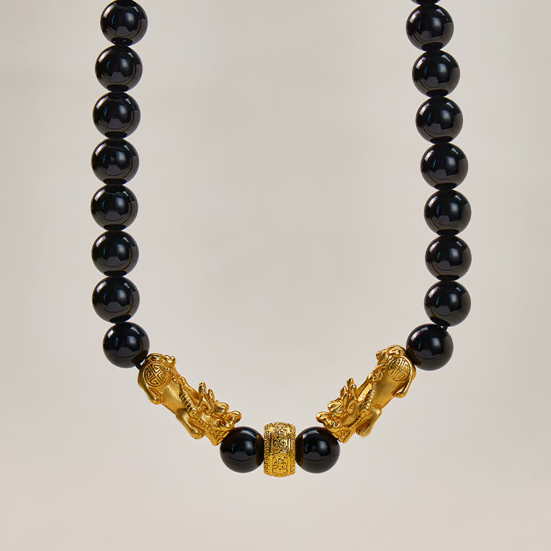 FuAttract Wealth & Protection Powerful Double Pixiu Black Obsidian Necklace - image 2