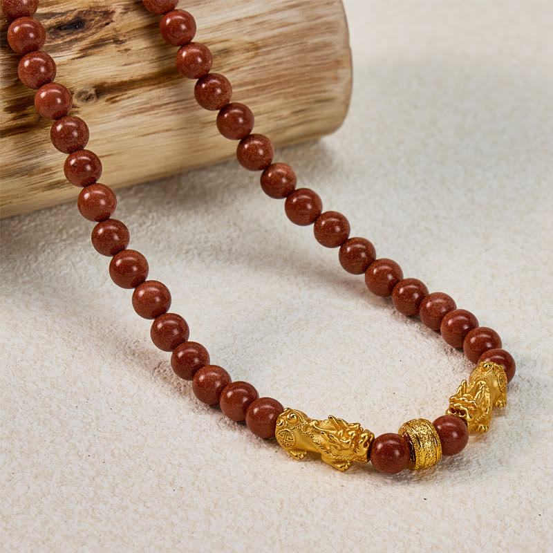 FuAttract Abundance & Confidence Goldstone Ambition Double Pixiu Necklace - Pixiu - image 0