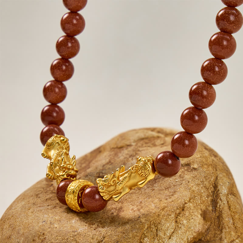 FuAttract Abundance & Confidence Goldstone Ambition Double Pixiu Necklace - image 5
