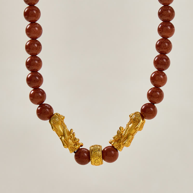 FuAttract Abundance & Confidence Goldstone Ambition Double Pixiu Necklace - image 1