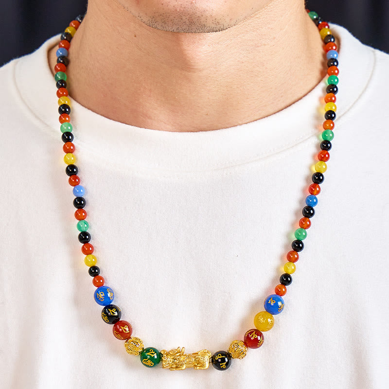 FuAttract Pixiu with Colorful Agate Energy Stones Sacred Spiritual Amulet for Protection Necklace - image 3