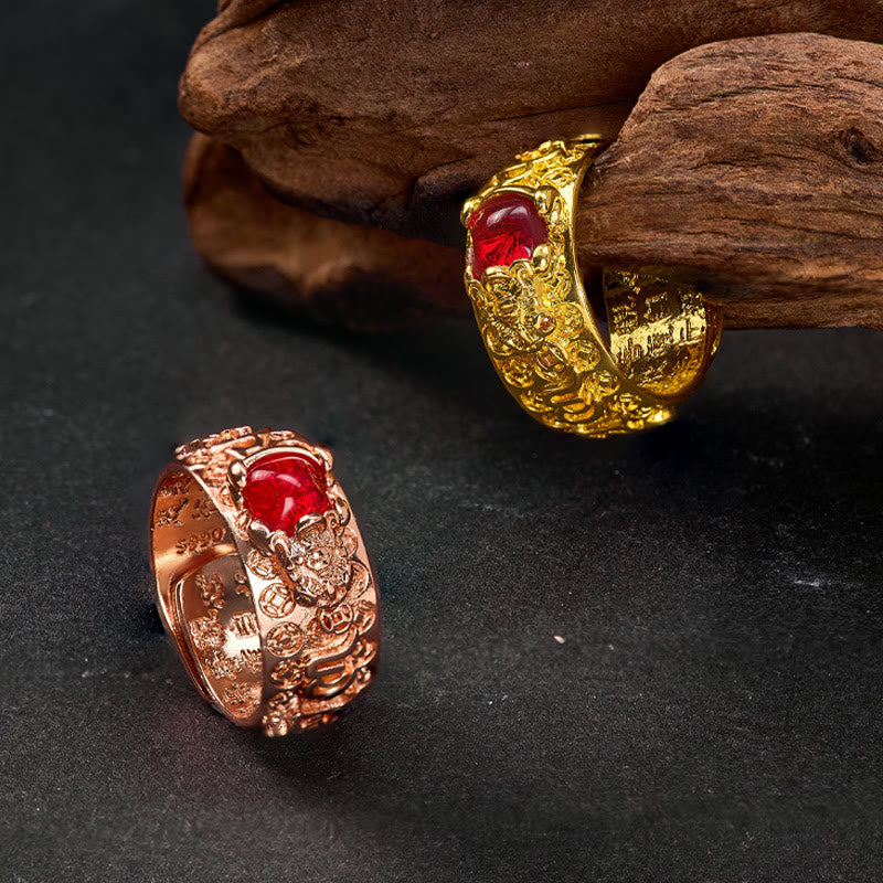 FuAttract Wealth & Vitality Garnet Red Pixiu Good Luck Amulet for Success Ring - image 5