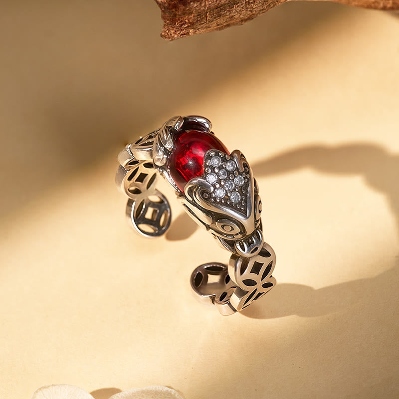 FuAttract Love & Charisma Red Garnet Pixiu Prosperity Coin Adjustable Ring - image 5