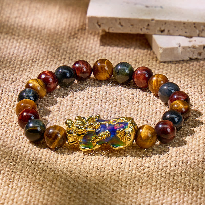 FuAttract Triforce Guardian- Tri-Color Tiger's Eye Power Pixiu Bracelet - Thermal Shift - 10mm - image 8