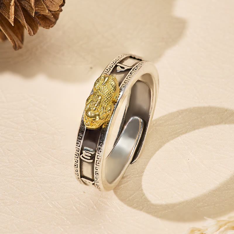 FuAttract Prosperity & Good Luck Om Mani Padme Hum Ring with Golden Pixiu - 4.6mm - image 1