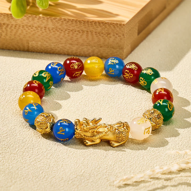 FuAttract Wealth & Success Feng Shui Multi-Color Agate Pixiu Guard Positive Energy Bracelet - 12mm - image 0