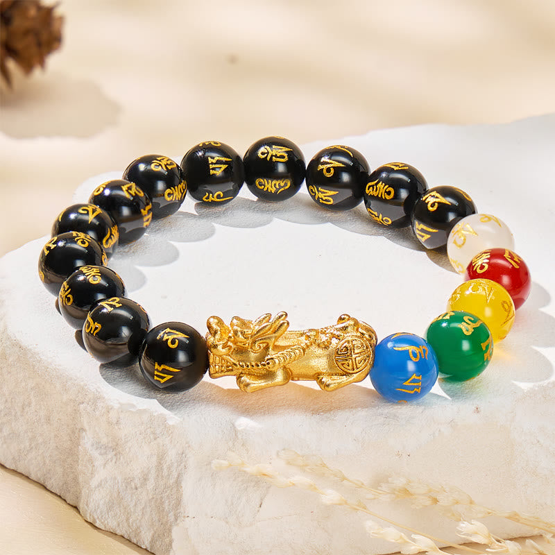 FuAttract Wealth & Protection Five-Element Agate Mantra Amulet for Luck Pixiu Bracelet - 12mm - image 0