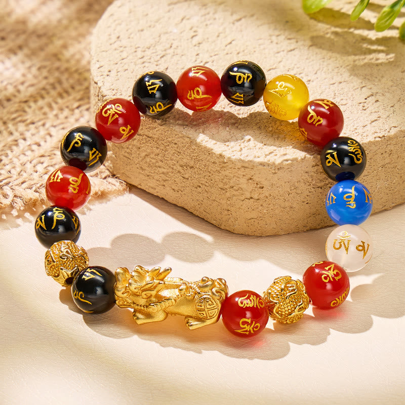 FuAttract Red Black Agate Mantra Beads to Attract Prosperity Pixiu Bracelet - 12mm - image 0