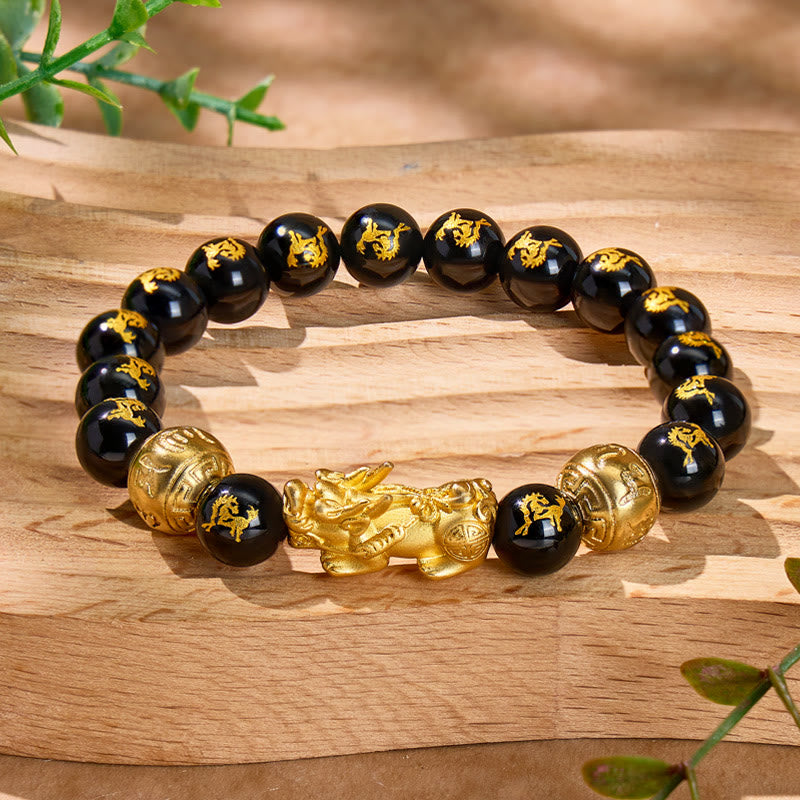 FuAttract Wealth Attraction Chinese Zodiac Pixiu & Obsidian Beads Bracelet - Horse - 10mm - image 0