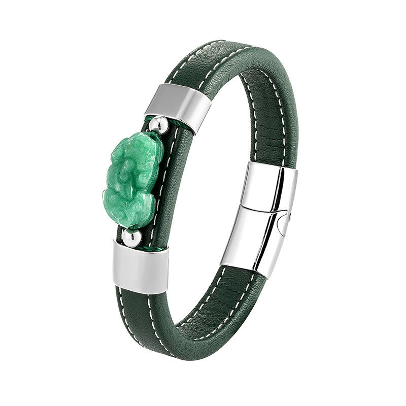 FuAttract Wealth & Protection Leather Pixiu Bracelet with Tiger's Eye Jade & Obsidian - Jade - Silver - 23cm - image 12