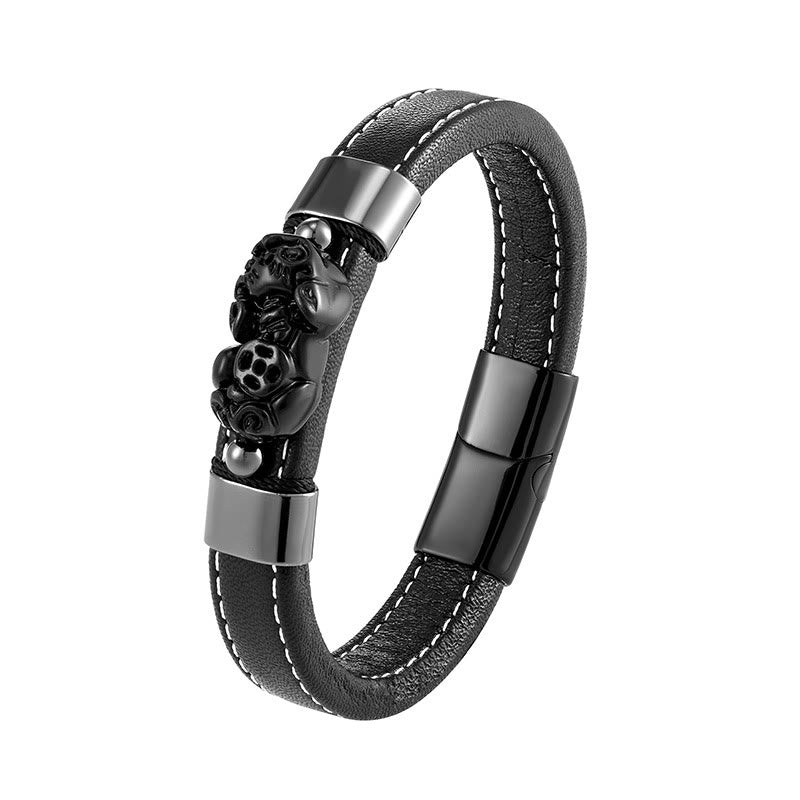 FuAttract Wealth & Protection Leather Pixiu Bracelet with Tiger's Eye Jade & Obsidian - Black Onyx - Black - 23cm - image 17