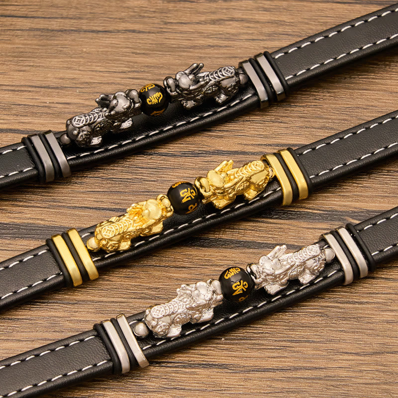 FuAttract Abundance & Power: Modern Double Pixiu Leather Bracelet with Mantra Bead - image 4