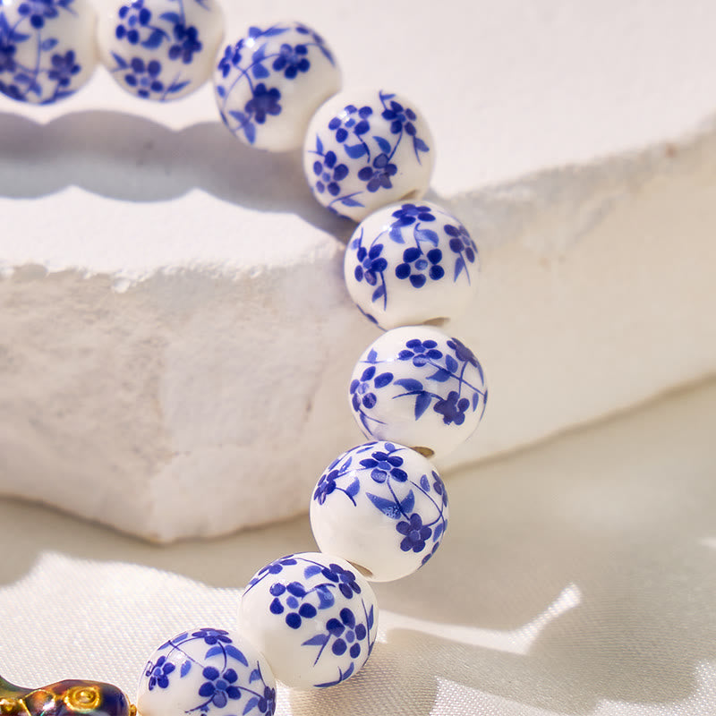 FuAttract Blue Porcelain Floral Beaded Elegance & Protection Color-Changing Pixiu Bracelet - image 5