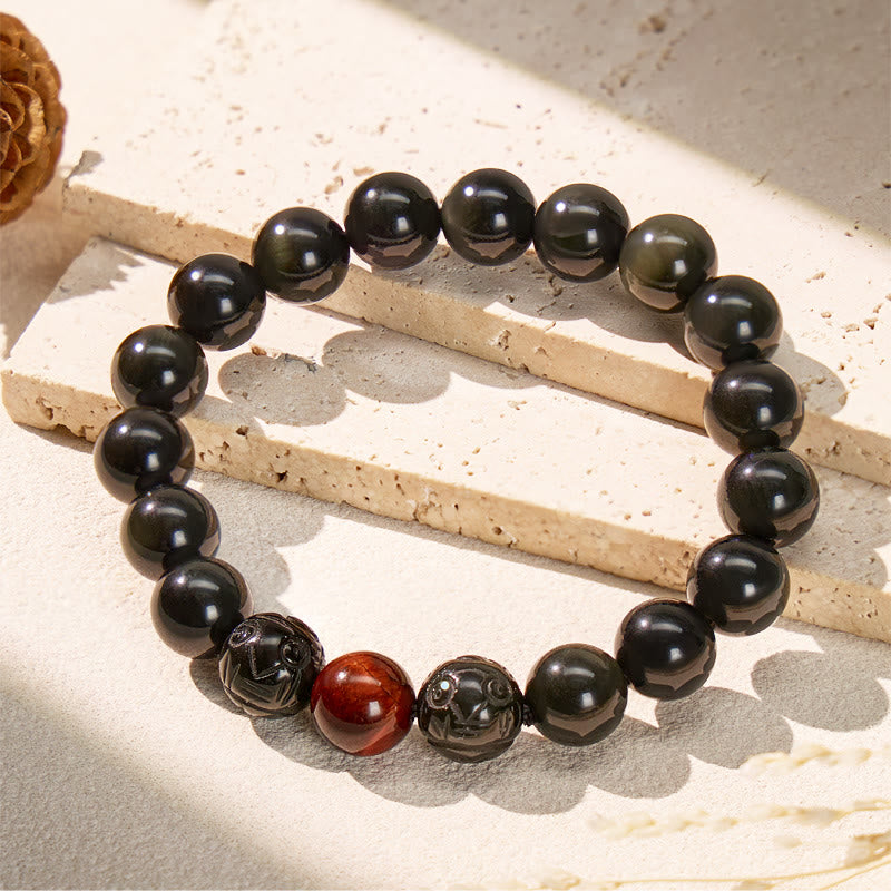 FuAttract Ultimate Protection & Balance Obsidian & Tiger Eye Beaded Pixiu Bracelet - Red Tiger's Eye - 12mm - image 0