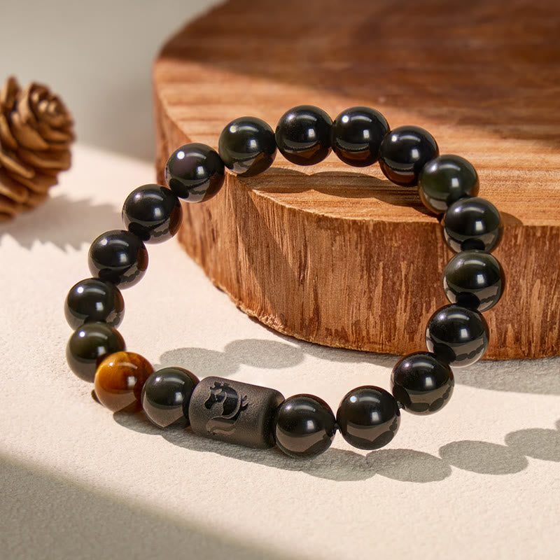 FuAttract Luck & Spiritual Protection Obsidian with Tiger Eye Chinese Zodiac Bracelet - image 1