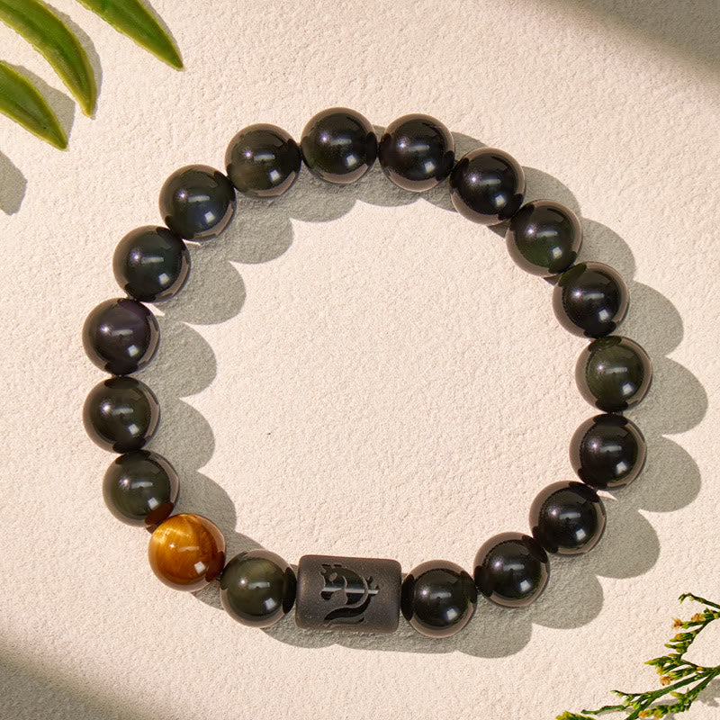 FuAttract Luck & Spiritual Protection Obsidian with Tiger Eye Chinese Zodiac Bracelet - Horse - image 0
