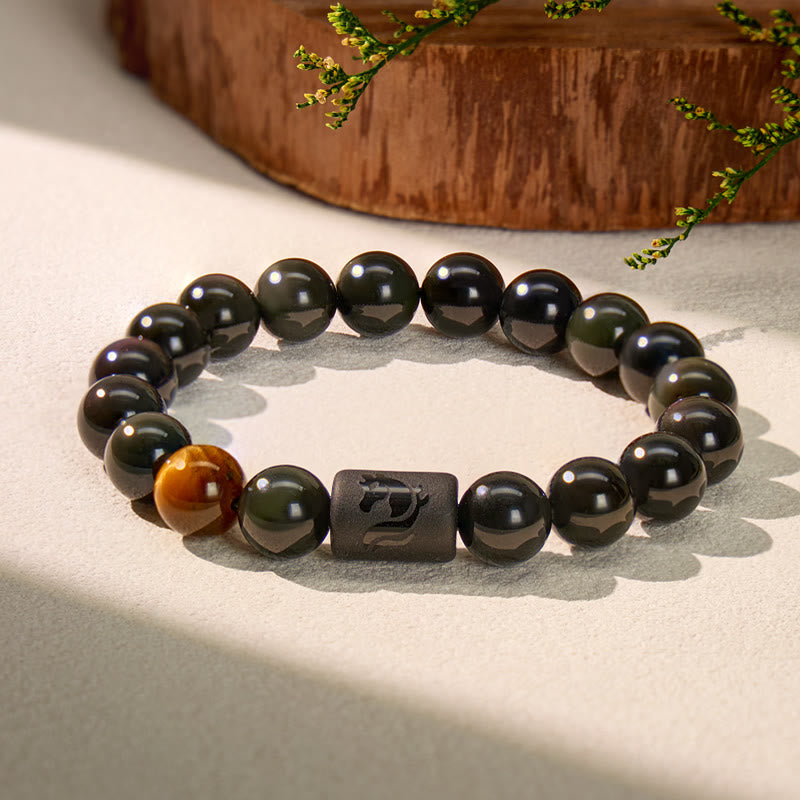 FuAttract Luck & Spiritual Protection Obsidian with Tiger Eye Chinese Zodiac Bracelet - image 2