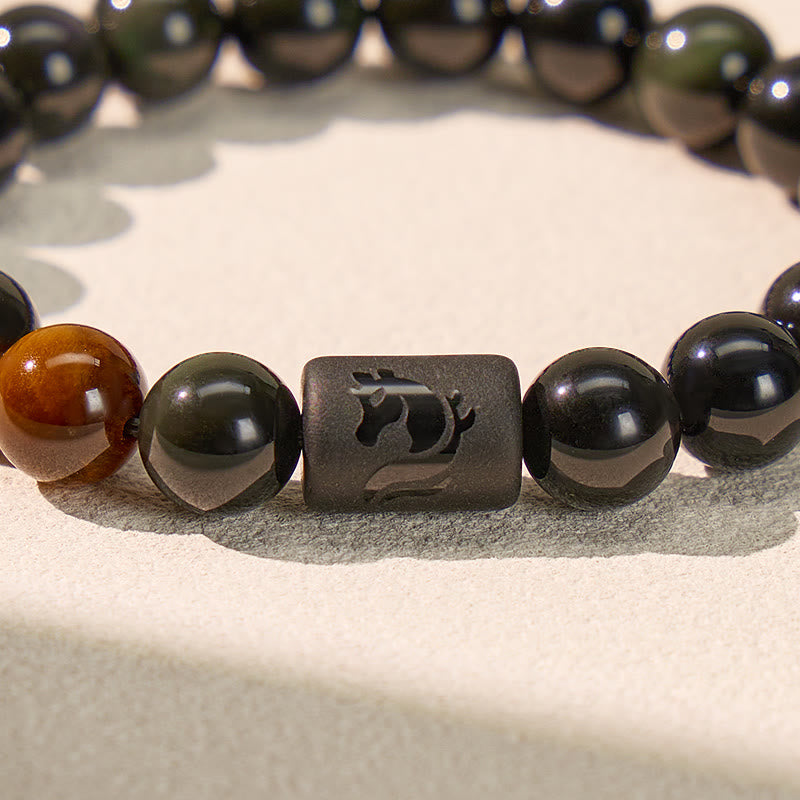 FuAttract Luck & Spiritual Protection Obsidian with Tiger Eye Chinese Zodiac Bracelet - image 4