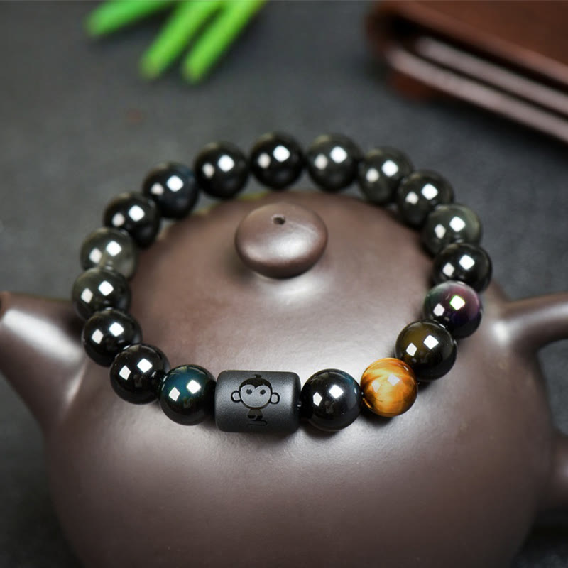 FuAttract Luck & Spiritual Protection Obsidian with Tiger Eye Chinese Zodiac Bracelet - Monkey - image 16