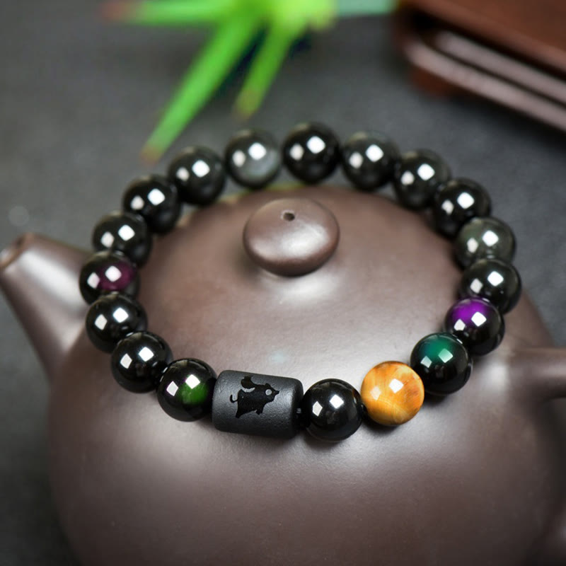 FuAttract Luck & Spiritual Protection Obsidian with Tiger Eye Chinese Zodiac Bracelet - Pig - image 19