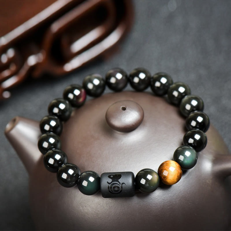 FuAttract Luck & Spiritual Protection Obsidian with Tiger Eye Chinese Zodiac Bracelet - Rat - image 9