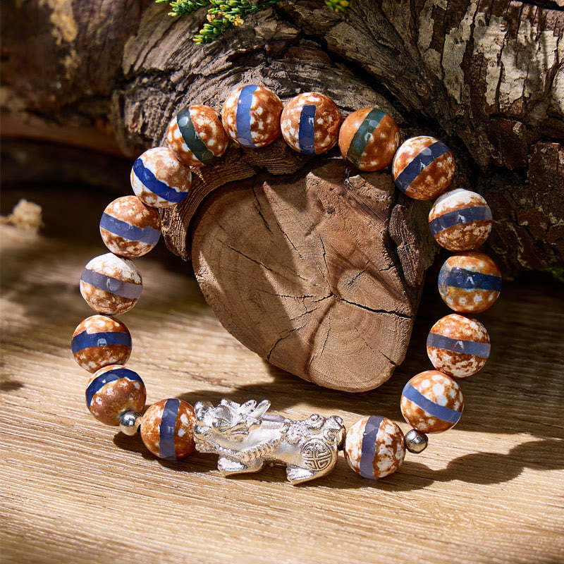 FuAttract Manifest Grounded Balance & Luck Banded Tibetan Agate Pixiu Bracelet - image 2