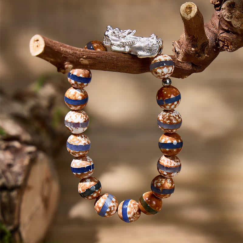 FuAttract Manifest Grounded Balance & Luck Banded Tibetan Agate Pixiu Bracelet - image 5