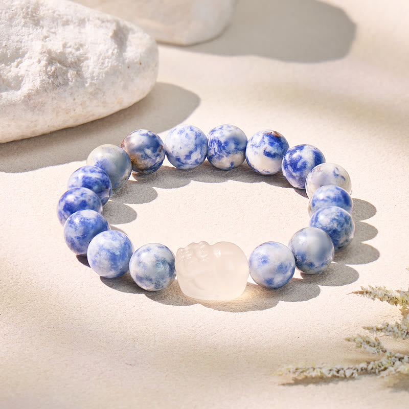 FuAttract Balance Prosperity Fortune Blue Dot & White Agate Pixiu Bracelet  - 10mm - image 0