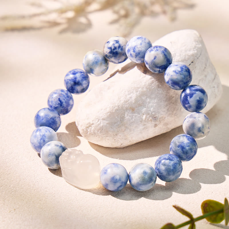 FuAttract Balance Prosperity Fortune Blue Dot & White Agate Pixiu Bracelet  - image 2
