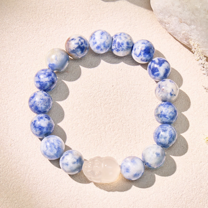 FuAttract Balance Prosperity Fortune Blue Dot & White Agate Pixiu Bracelet  - image 1