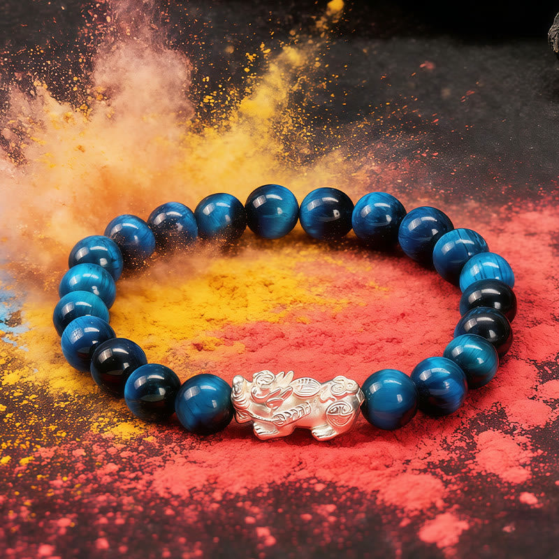 FuAttract Protection Prosperity Energy Blue Tiger Eye Silver Pixiu Bracelet - image 2
