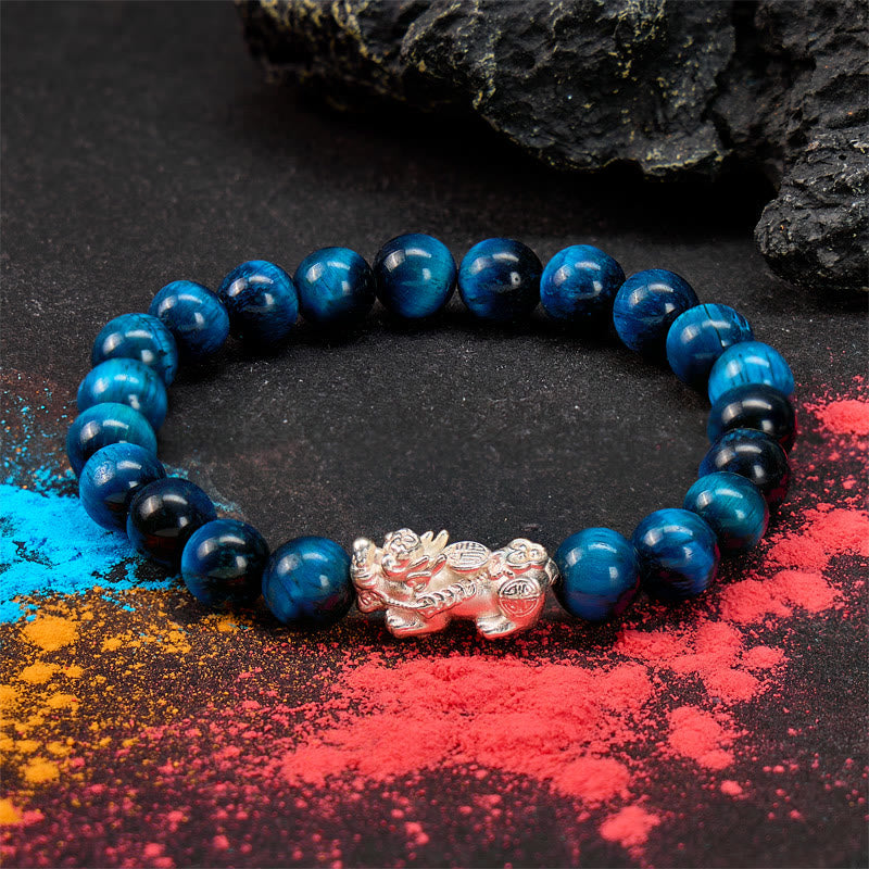 FuAttract Protection Prosperity Energy Blue Tiger Eye Silver Pixiu Bracelet - image 4