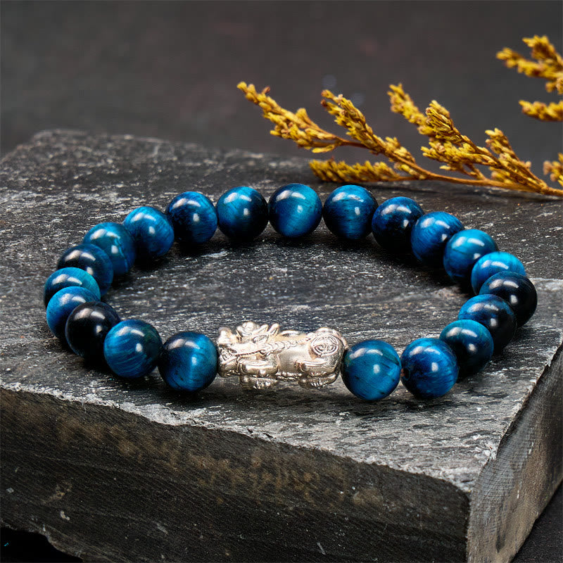 FuAttract Protection Prosperity Energy Blue Tiger Eye Silver Pixiu Bracelet - image 1